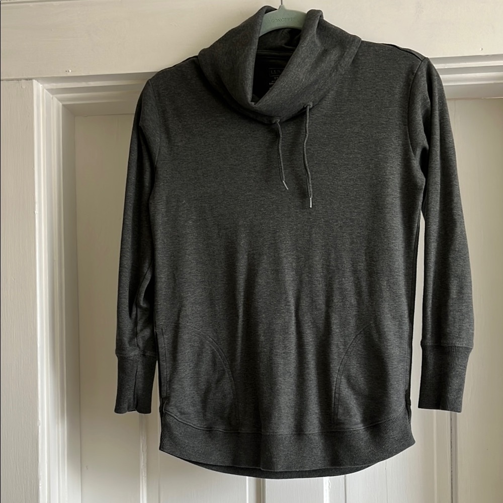 L.L. Bean Pima Cotton Drawstring Cowlneck Sweater - Charcoal Grey - XS